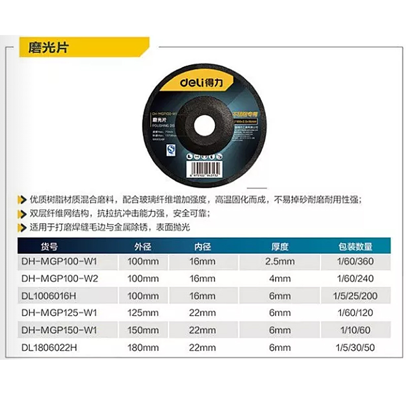 DH-MGP100-W1 得力 磨光片100mm 1件360片 1盒60片